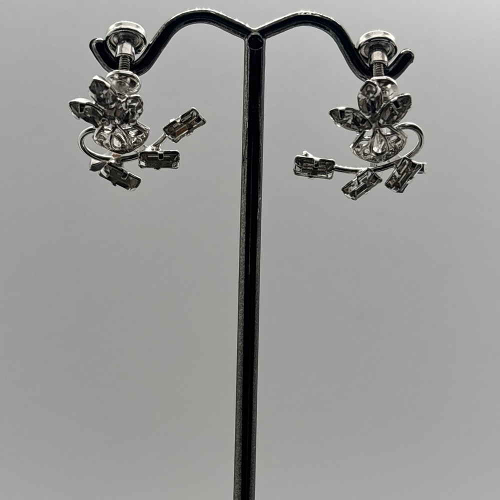 Bogoff Earrings Women Silver Sterling Rhinestone Floral Screw Back Vintage